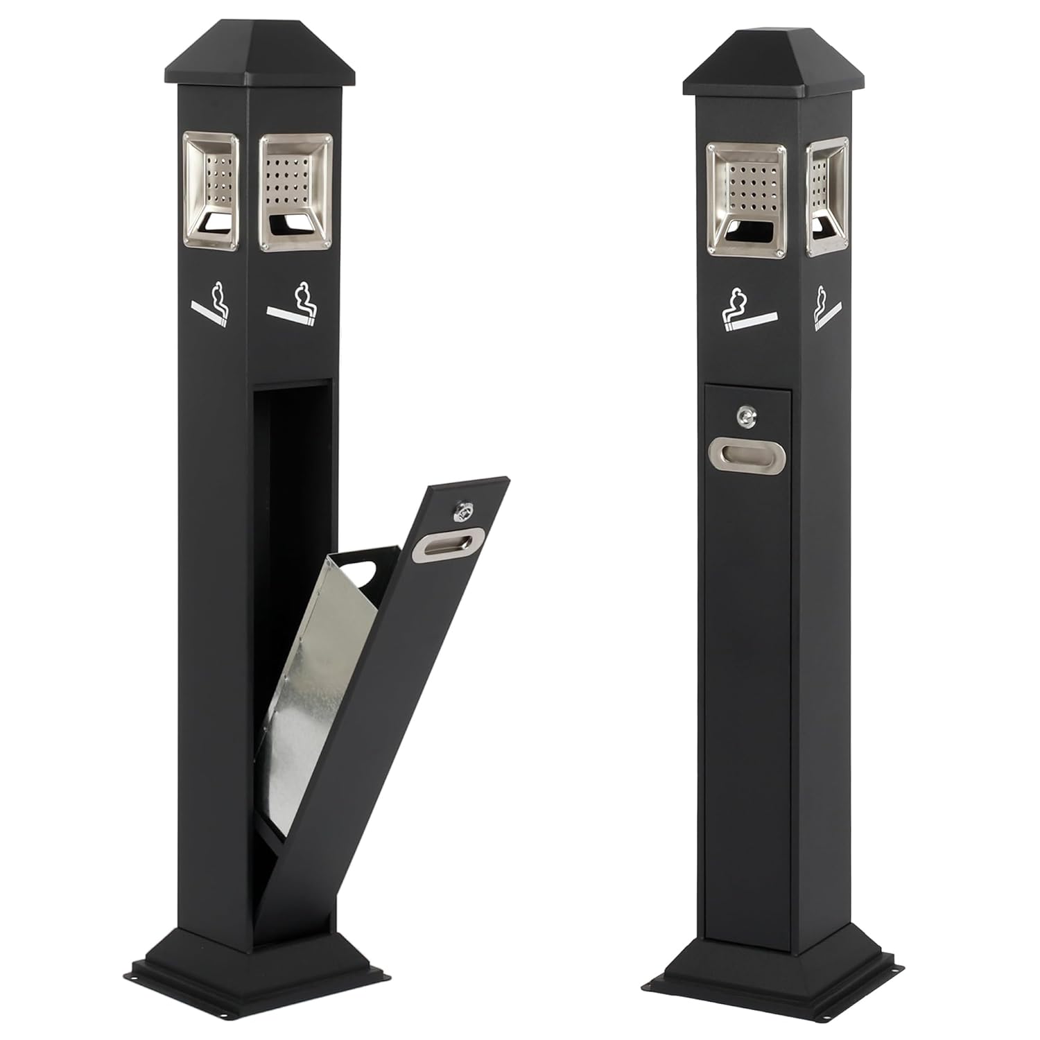 Trash Receptacle Outdoor, Commercial Trash Can with Removable Inner Bucket, Easy to Clean, All-Metal Construction, Garbage Trash Bin for Porch/Guest Areas/Office/Balcony