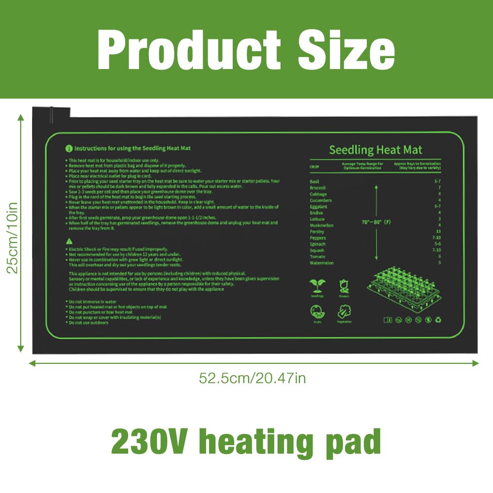 Mineup Alfombrilla Térmica para Plántulas, 20W Esterilla Calefactora para Plantas, 25x52 CM Manta Termica Plantas de Invernadero, Esterilla Calefactora para la Germinación de Semillas para Reptiles
