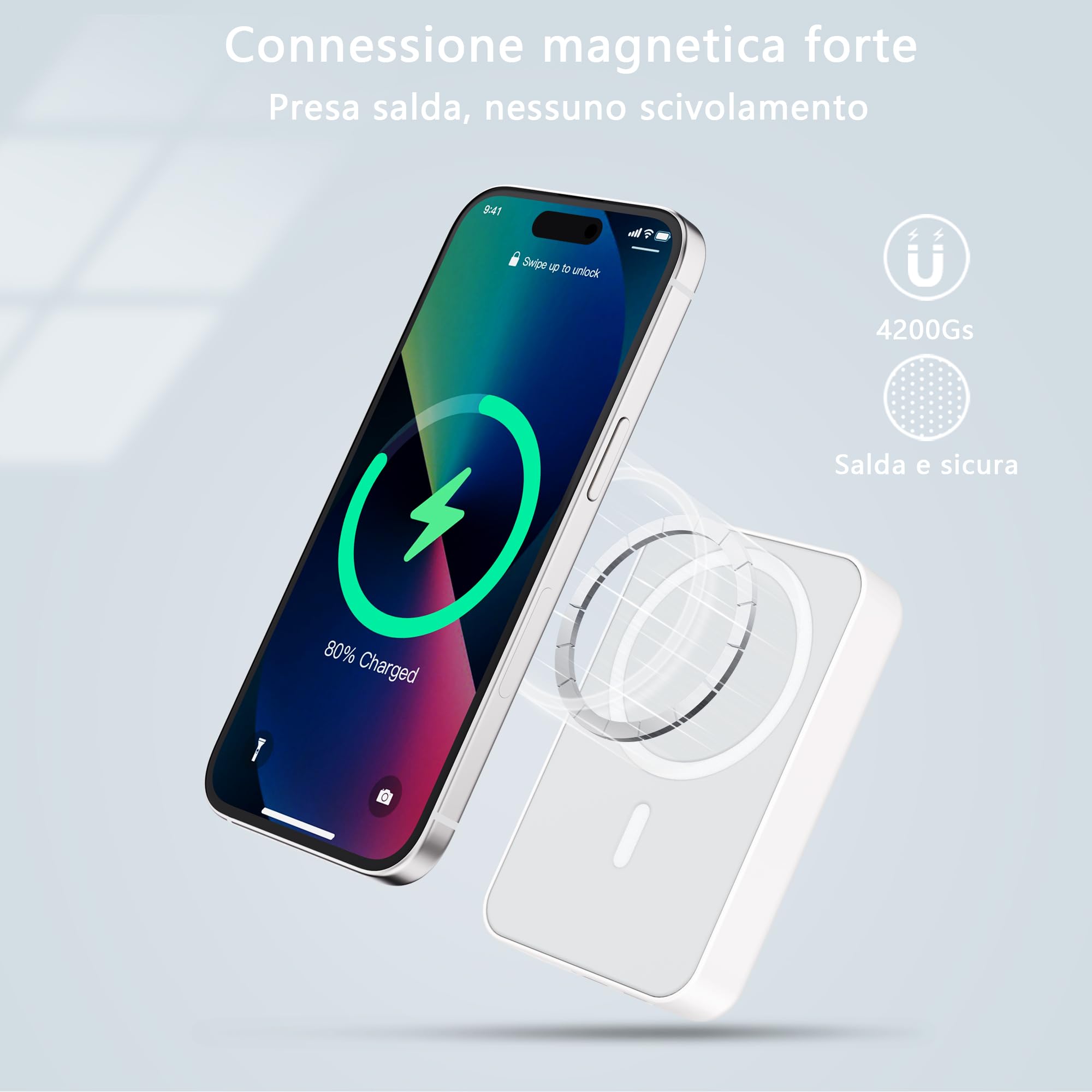 Power Bank Magnetico Wireless 10000mAh Con Ricarica Rapida 20W - Compatibile Con Magsafe Per IPhone 15/14/13/12 Pro Max (Nero) - 4
