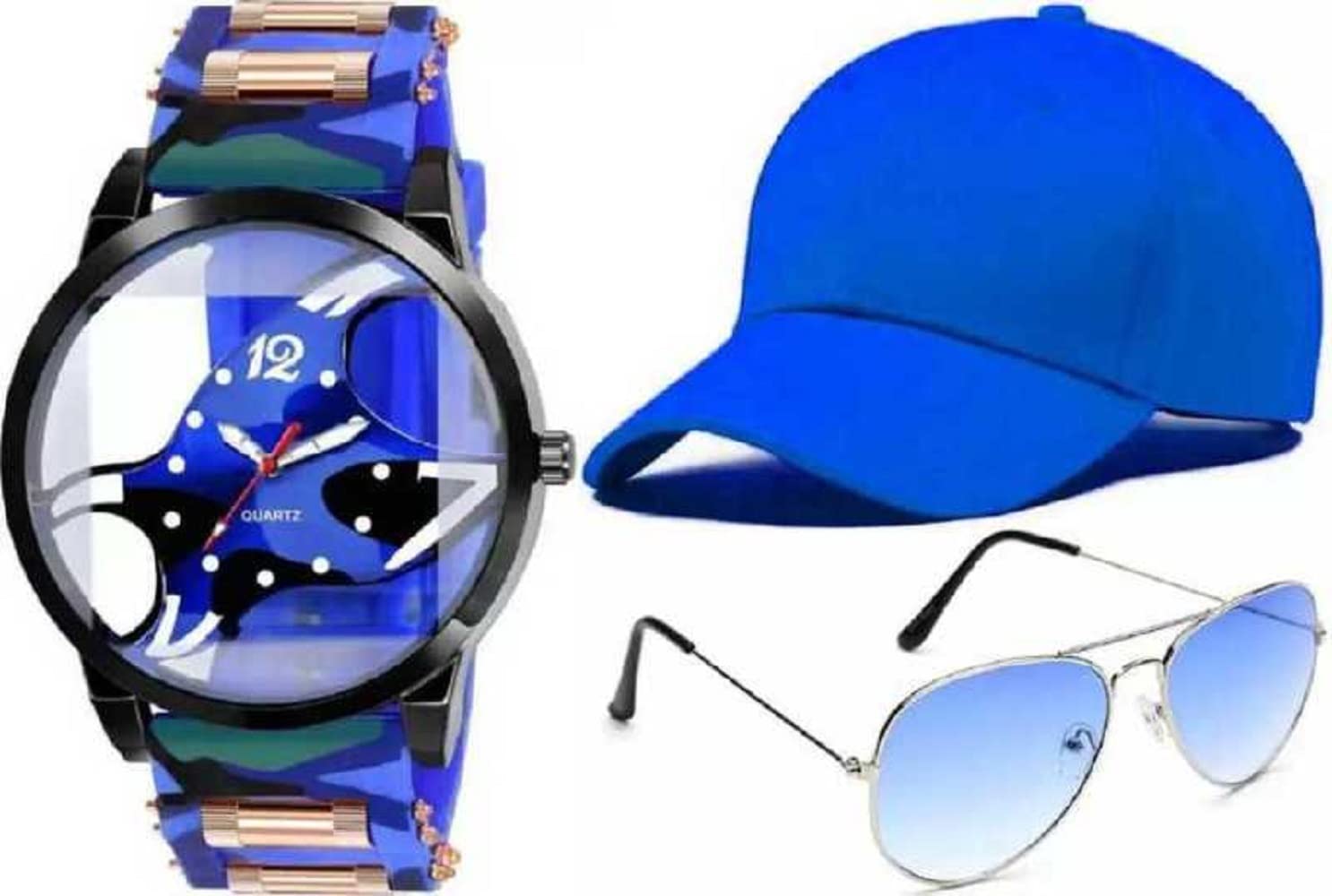 3pcs/Set Men's Gift Set Men and Boys Watch, Cap & Sunglasses Combo Set Birthday Present, Pack of 3, 6011 Multicolour-image-4