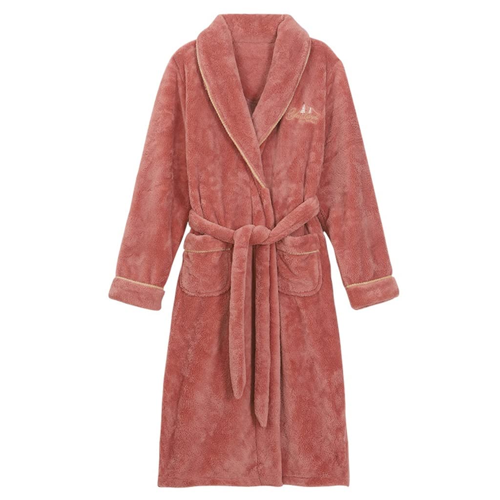 Frauen-Winter verdicken warmes Flanell-Pyjama-Set Langarm-Roben Nachtwäsche superweicher Fleece-Morgenmantel (Color : Pink, Size : L Code)