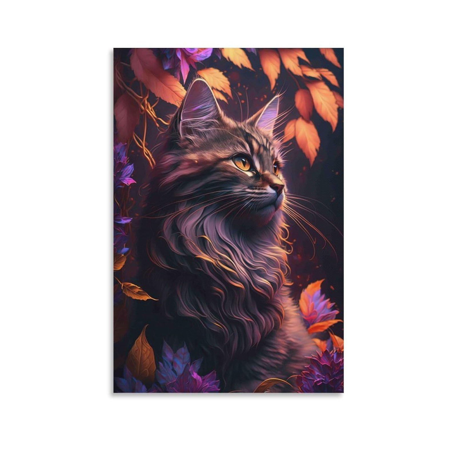 DHBANEIOK Fantasy Cat Portrait Poster Artwork Giclee Canvas Prints Modern Canvas Wall Art Picture Wall Hanging for Dining Room Kitchen Home Office Decor 24x36inch(60x90cm)