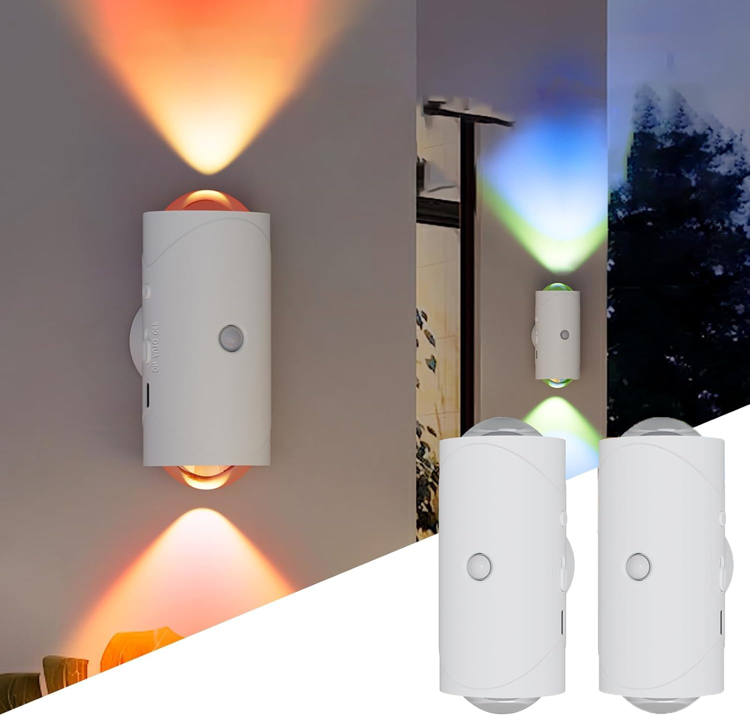 FotuYogo Motion Sensor Light Indoor, 2Pcs RGB Multi-Color Changing LED Wall Sconces with USB Cable & Magnetic Patch, Rechargeable Night Lights for Bedroom Corridor Staircase