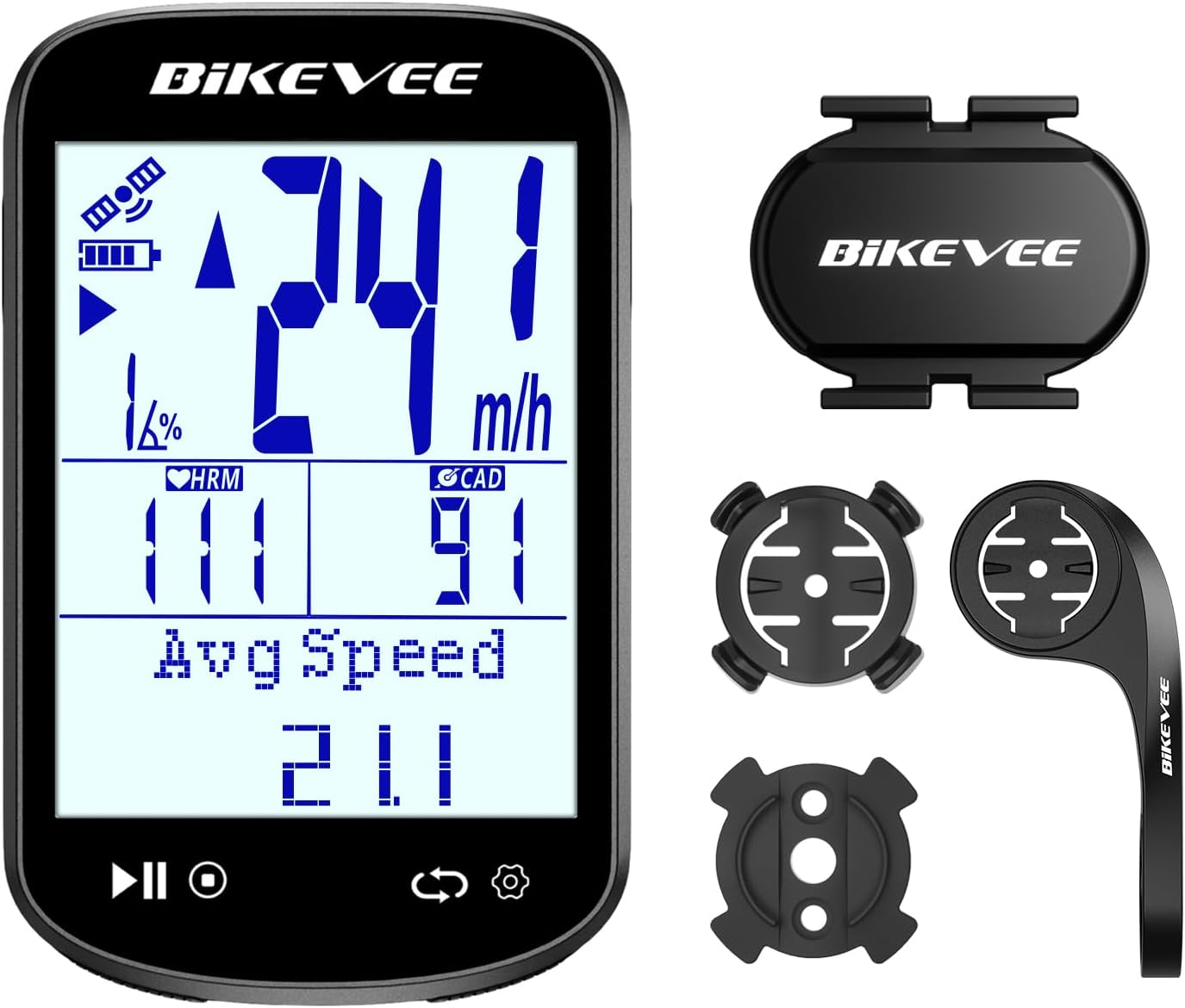 Wireless Bike Computer GPS Bundle, Speedometer & Odometer, Cadence Sensor, Auto Backlight & Auto Stop, IPX7 Waterproof, 2.6" LCD Display