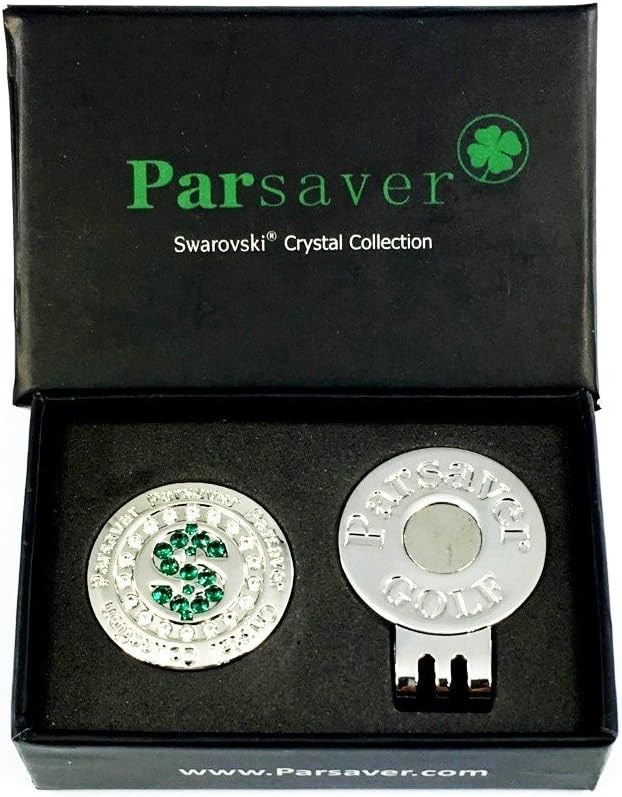review Parsaver Swarovski® Crystal Golf Ball Markers - with Hat Belt Clip Premium Dollar $ Design - Unmatched Brilliance and Sparkle on The Greens. Golf Gift Idea for Him and Her