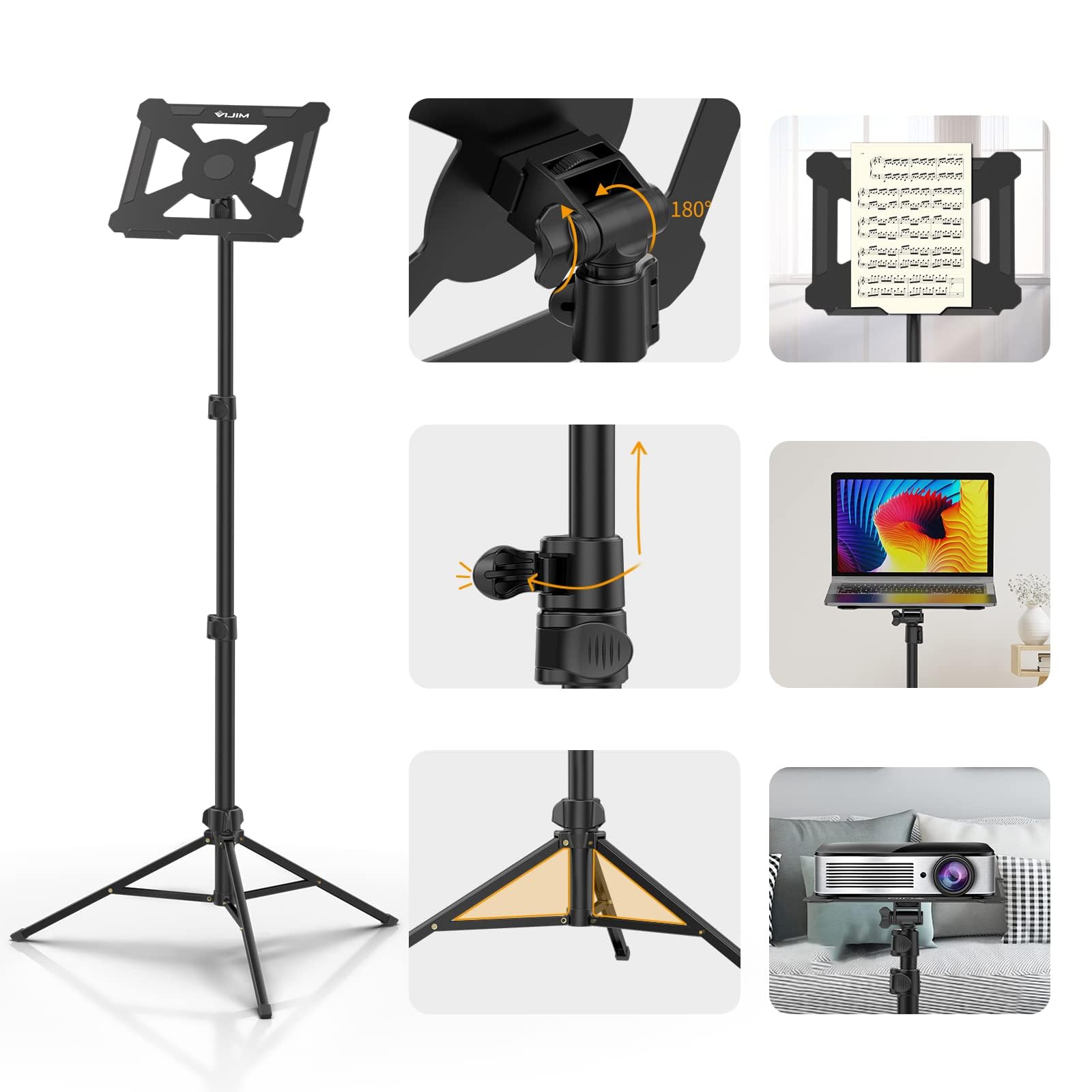 ULANZI Support de vidéoprojecteur réglable en hauteur de 60 à 150 cm en aluminium avec plaque pliante de 3 kg, 360 ° et 180 ° Pupitre portable réglable