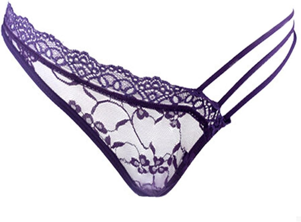 Purple Lace Sheer Sexy Panties Cotton Crotch Hipster Stretchy GString