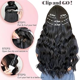 ALXNAN Clip in Long Wavy Synthetic Hair Extension 20 Inch Brown with Highlights 4PCS Thick Hairpieces Fiber Double Weft Hair for Women
