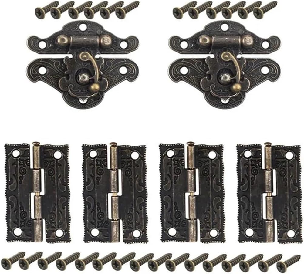 6Pcs/Set Antique Bronze Cabinet Door Hinge for DIY Box Furniture Hinges with Screws Wooden Box Latch Hasp Furniture Hardware