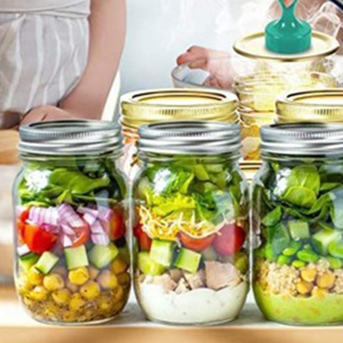 Artibetter 6pezzi Barattoli Mason in Vetro con Coperchio Vite Contenitori per Frutta Gelatine Dessert Conservazione Alimentare per Frigo o Dispensa