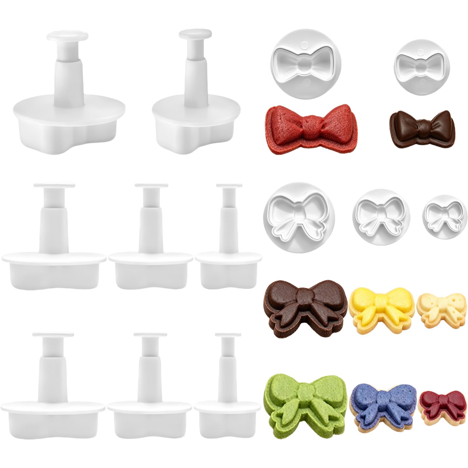 6 PCS Bow Fondant Cutter Cute Bow Plunger Cookie Cutters Bows Fondant Mold Dessert Decorating Accessories Bows Embossing Tool for DIY Biscuits, Sugar Cubes, Chocolate Cake — image 1