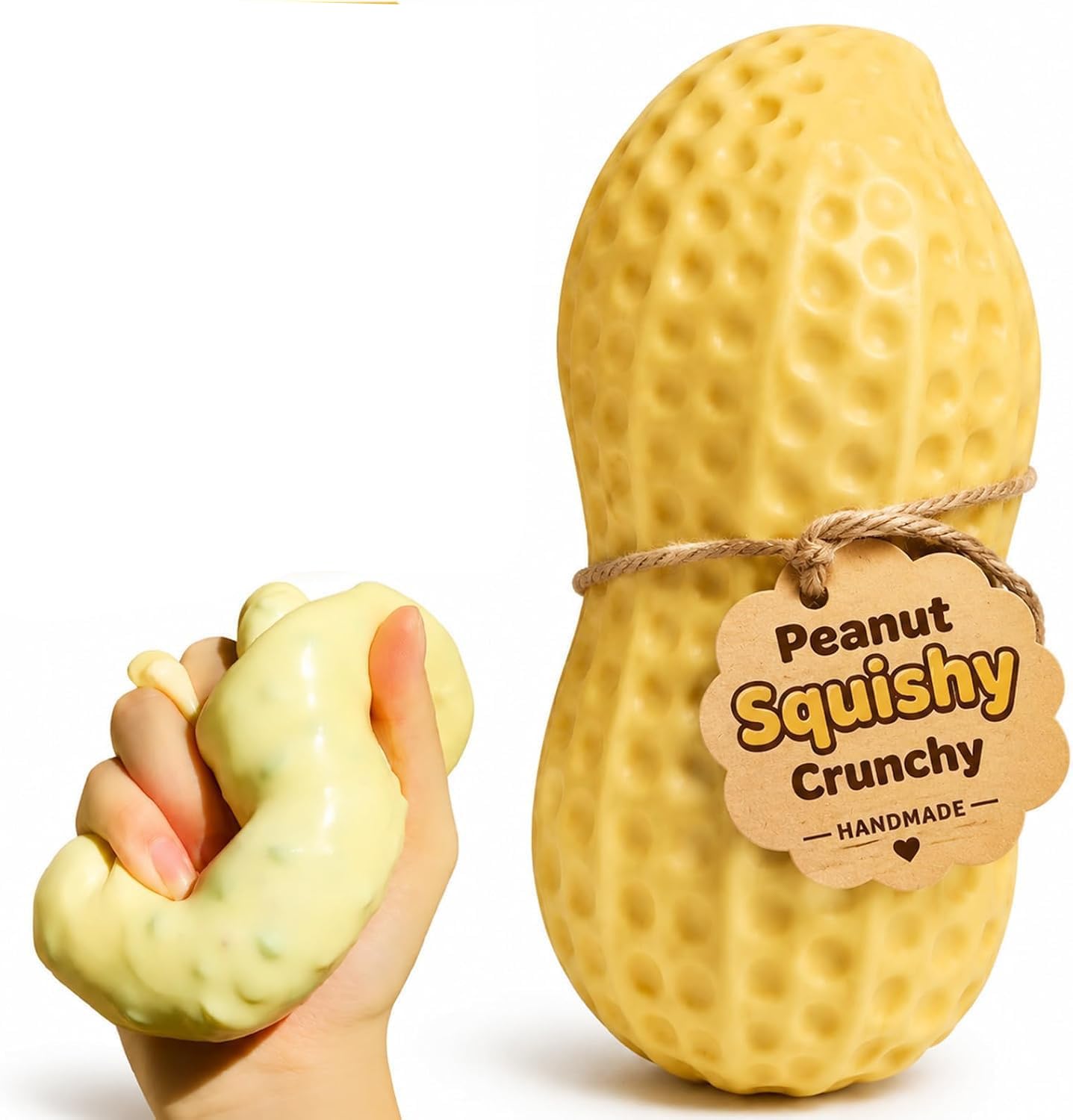 HshDUti Crunchy Peanut Squishy Asmr Stress Ball, Realistic Handmade Bar Peanut Shape Bead Filled Crunchy Squishies Stress Ball, Cute Squeeze Sensory Fidget for Adults Office Anxiety Relief