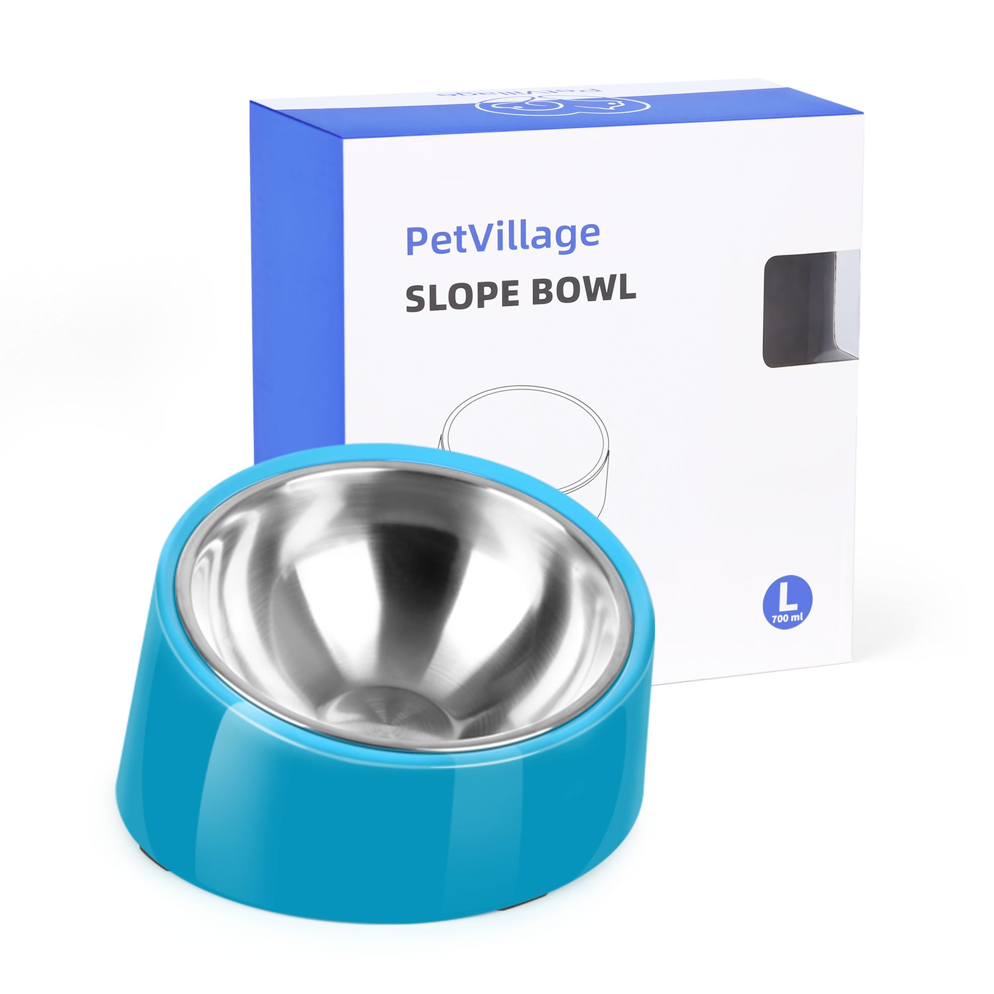 Tilted Dog Bowl Non-Slip &amp; Non-Spill Pet Feeder with Elevated Detachable Melamine Stand, Easy to Get Food Dog Dish, L/300ml Blue