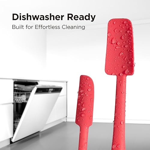 Miniatura 6 de Kitchen Mama WaltzGrip - Juego de espátulas de silicona platino para tarros: resistentes al calor, aptas para lavavajillas, agarre ergonómico, Rojo