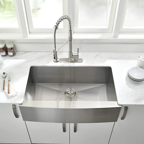 Miniatura 3 de Fregadero de cocina estilo casa de campo de 33 pulgadas de acero inoxidable 33 x 22 pulgadas, fregadero de cocina con delantal frontal, calibre 16,