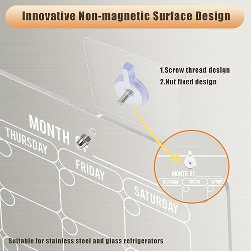 Miniatura 7 de Homyaco - Pizarra magnética de borrado en seco para nevera calendario sin uñas para refrigerador y pared juego de 2 marcadores transparentes