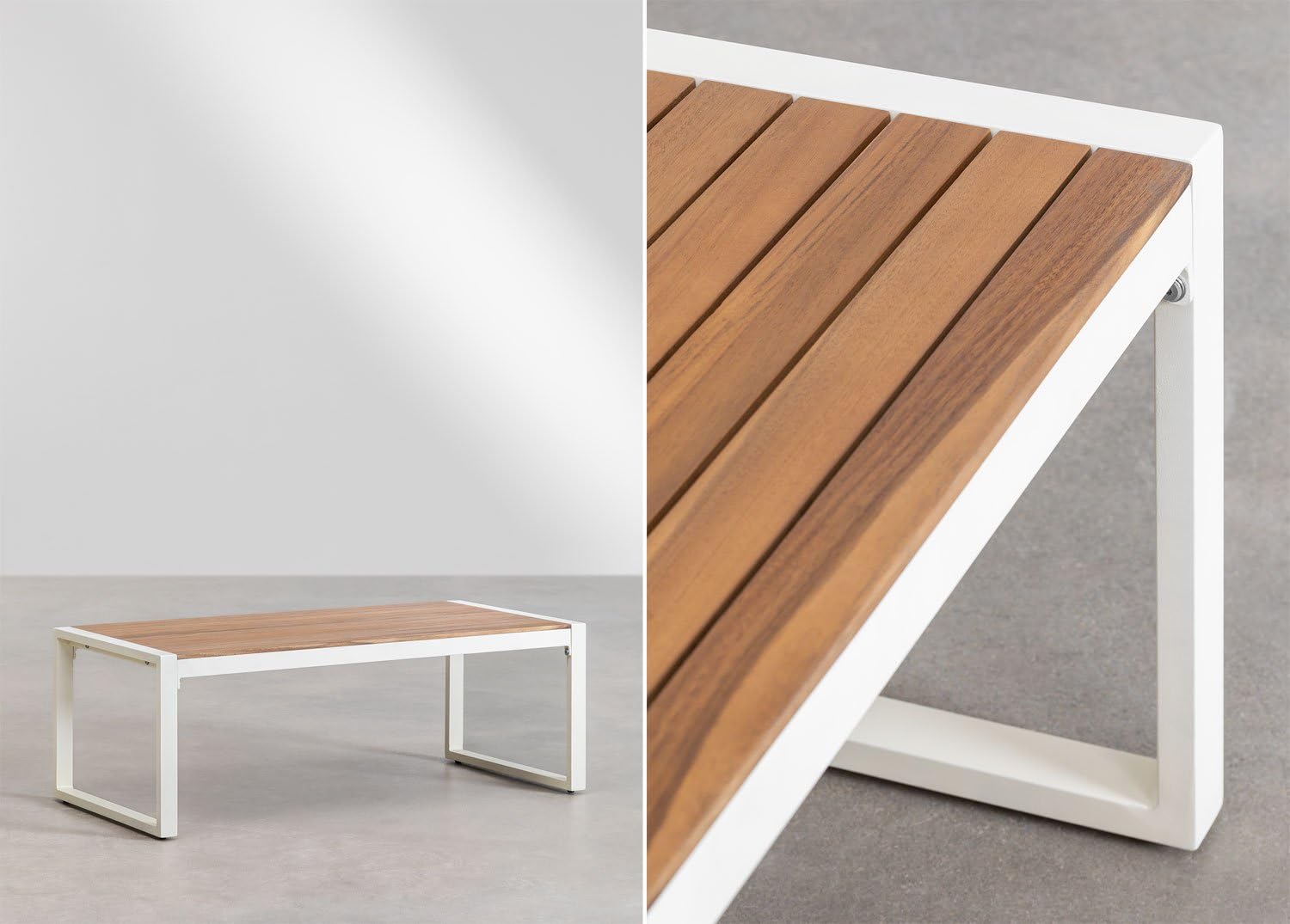 SKLUM Rechteckiger Garten-Couchtisch aus Aluminium und Akazienholz (110 x 55 cm) Lipov Weiss