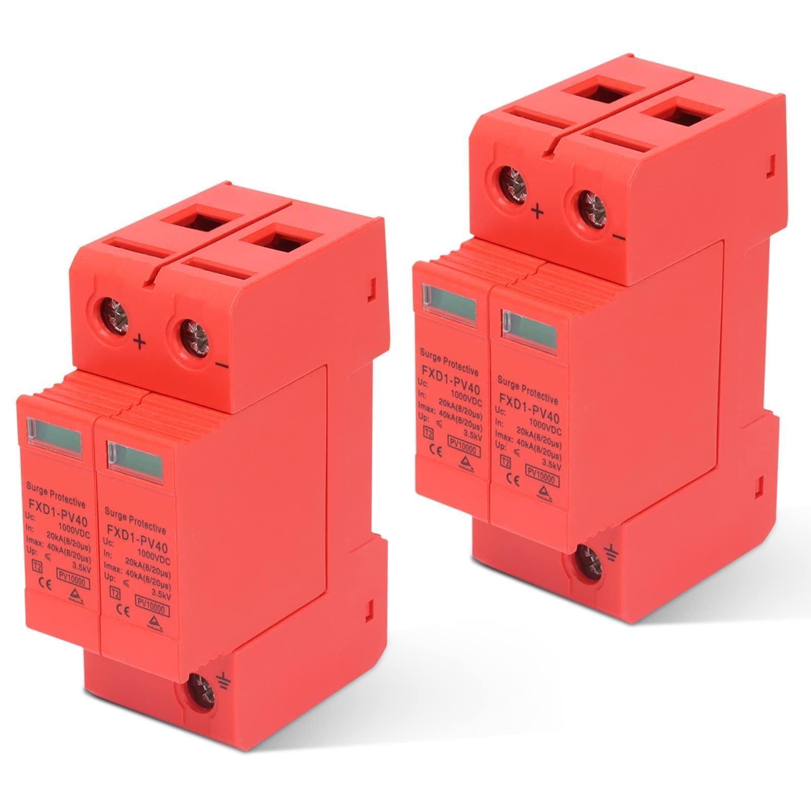 Agatige 2 Pezzi Dispositivi di Protezione Contro Le sovratensioni, 2P 40KA DC Fotovoltaico Protettore Flash Arrester, DC 1000V