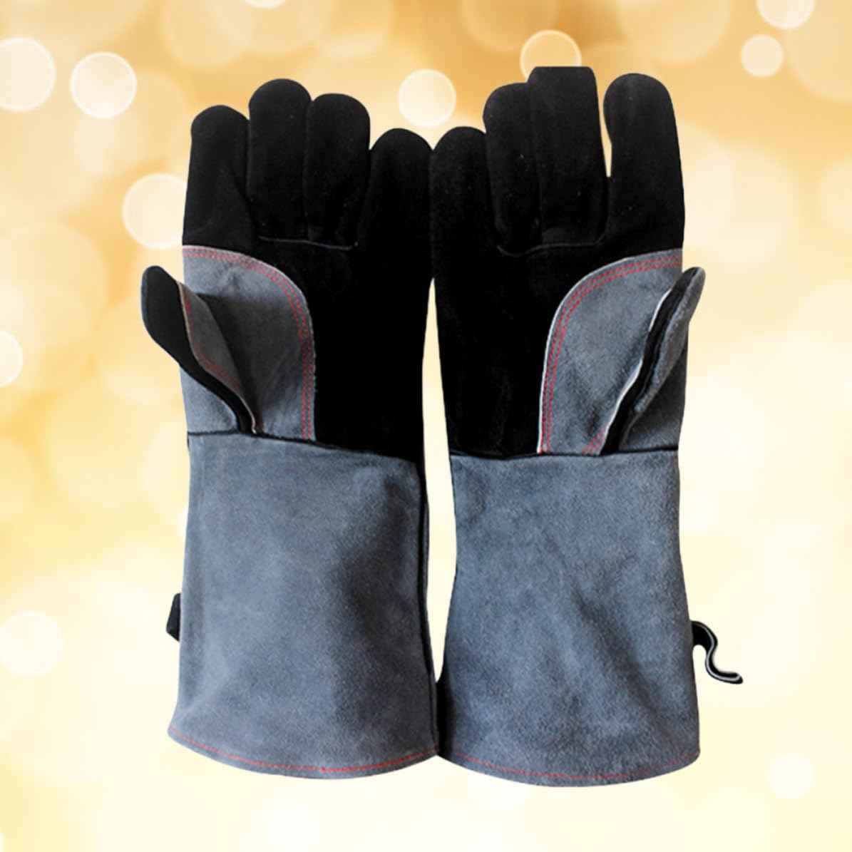 BESPORTBLE 3 Pezzi Guanti Resistenti al Calore in Pelle Bovina per Barbecue | Confezione a Paio, Lunga Protezione al Polso, Isolati e Antiscivolo, per Cottura e Griglia