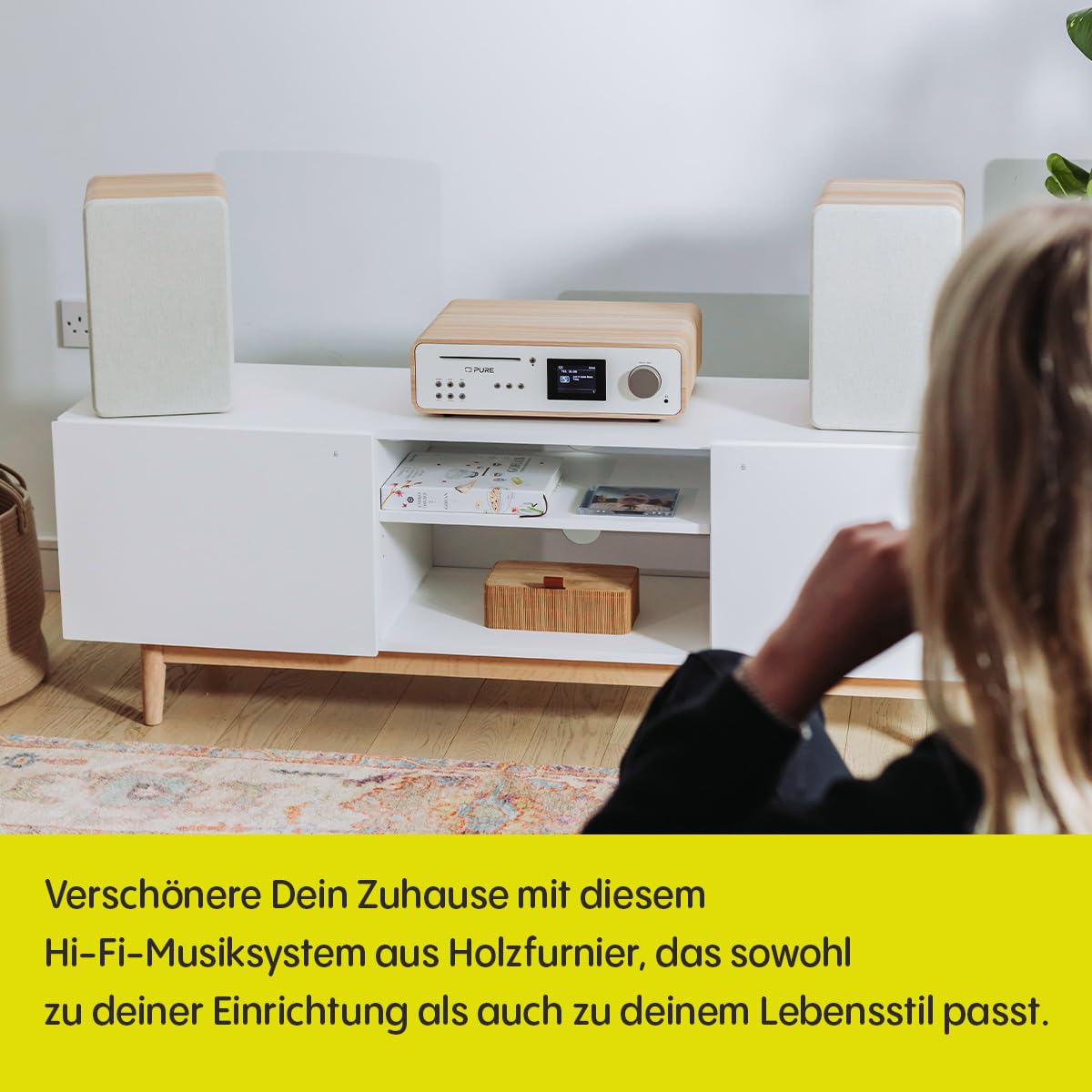 Pure Classic Stereo HiFi Music System, Kompaktanlage (100W Sound, Internet Radio, DAB+/FM, Bluetooth, CD Player, USB and Spotify Connect) Cotton White/Oak