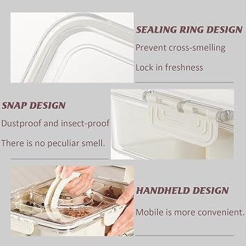 Snackle Box,Snack Box with compartments,Lidded and Handled compartmentalised Snack Tray, Food Storage Container for Parties and picnics, Transparent Storage Box for Vegetables, Sweets, Fruit and Nuts