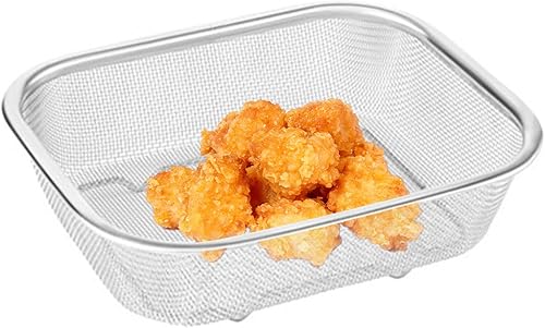 Miniatura 7 de Generic Cesta coladora de acero inoxidable, soporte rectangular para papas fritas, colador de aceite de malla fina, cesta de almacenamiento