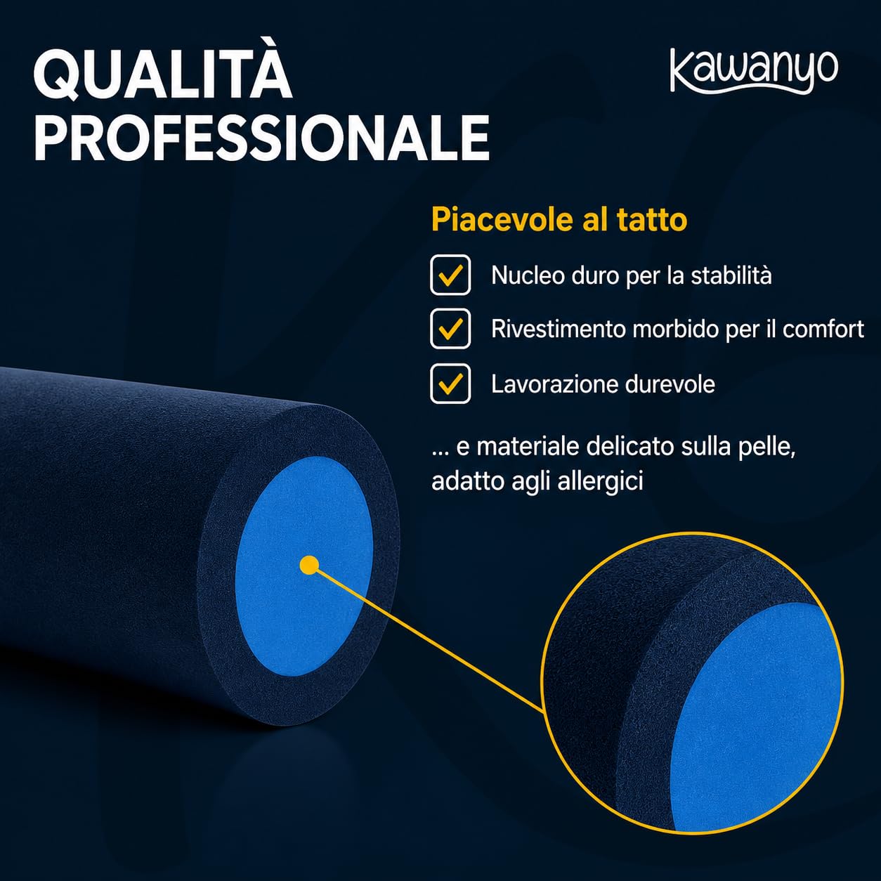 Rullo da pilates 90 cm per esercizi di stabilità e bilanciamento – aiuto per esercizi di pilatestraining – Rullo yoga in schiuma dura per yoga, fitness, ginnastica, riabilitazione e terapia