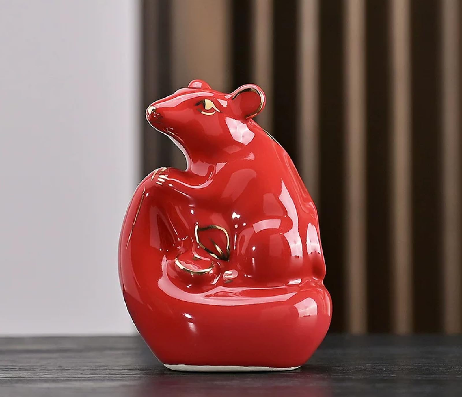 Statuetta in ceramica di topo rosso scultura di animale ornamento in ceramica arte decorazione per hotel casa ufficio regalo di nozze