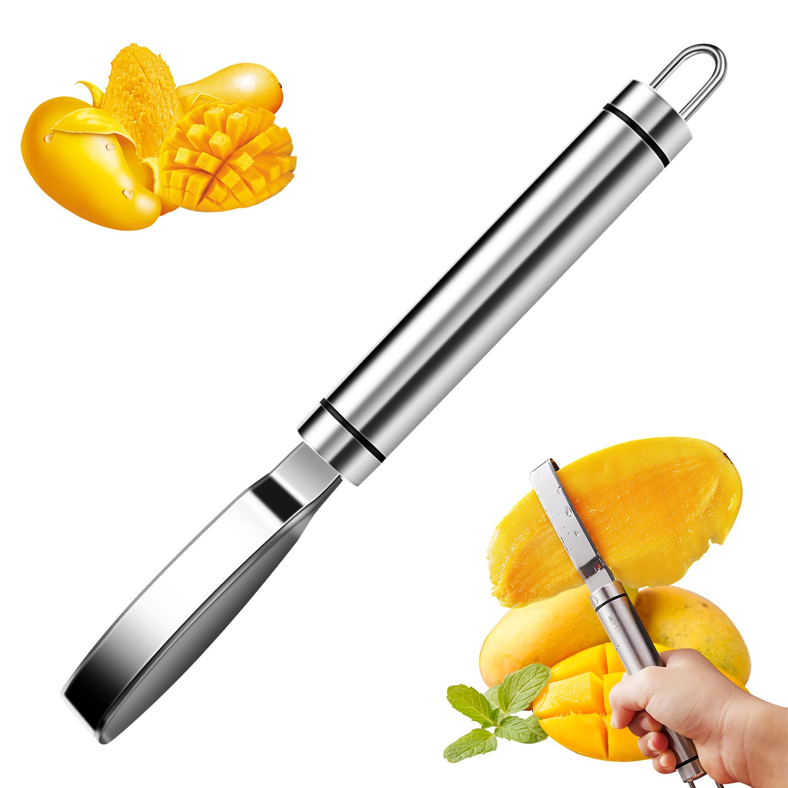 Mango Cutter Tool, Stainless Steel Mango Slicer Splitter Corer Remover, Multifunctional Mango Knife, Fruit Corer Kitchen Gadget Tools for Mango, Pineapple, Papaya Fruit Pitting