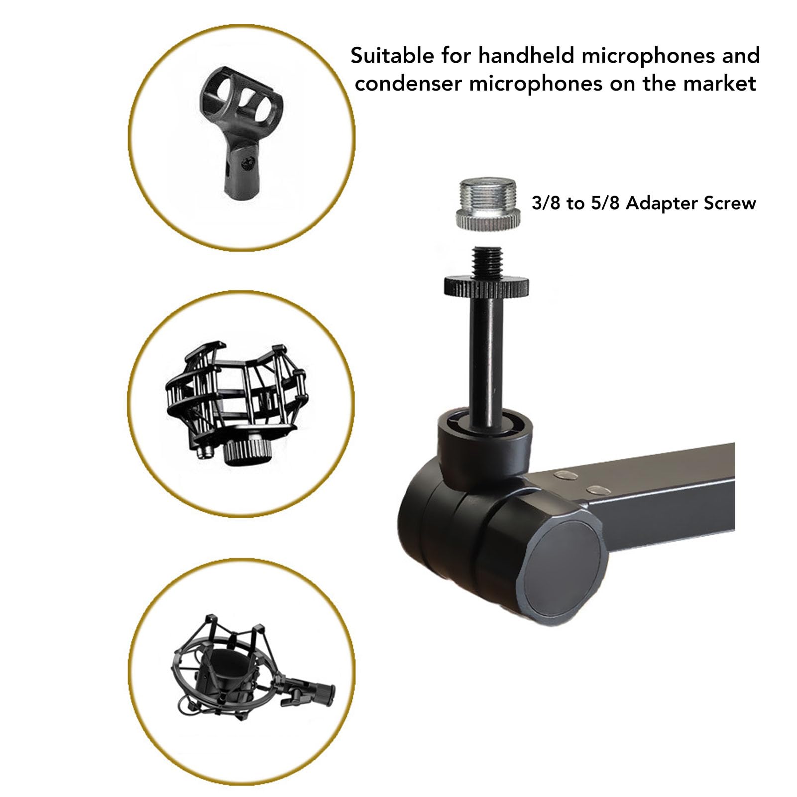 Bras Articulé Pour Micro, Pied De Micro Avec Pince De Fixation Pour Bureau Et Pince Pour Micro, Vis D'adaptation 3/8" À 5/8", Angle Réglable, Capacité De Charge De 2 Kg