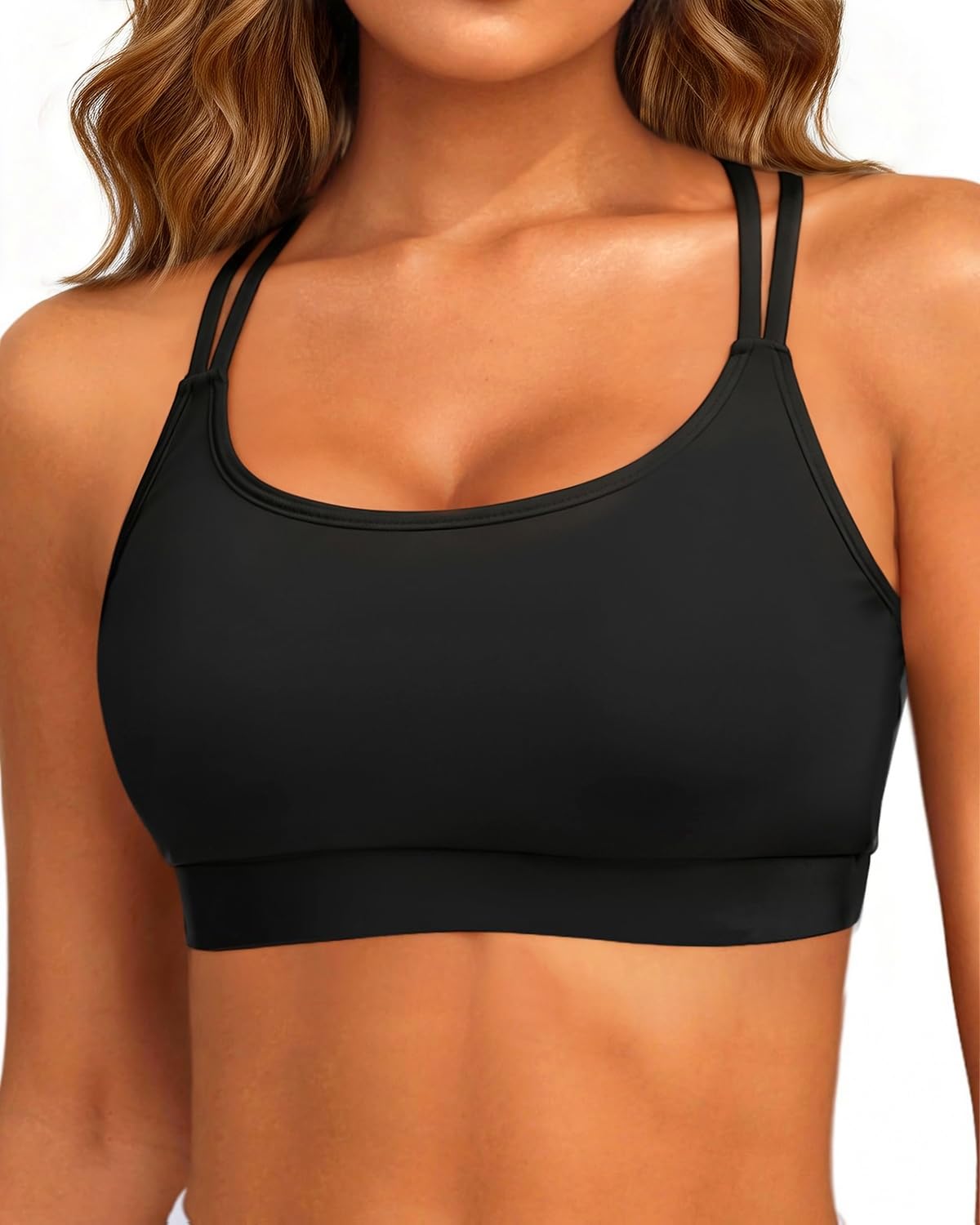 tempt me Women Bikini Top with Sports Bra Round Neck Cross Back Spaghetti Straps Swimwear Top Only 2025-picture-13