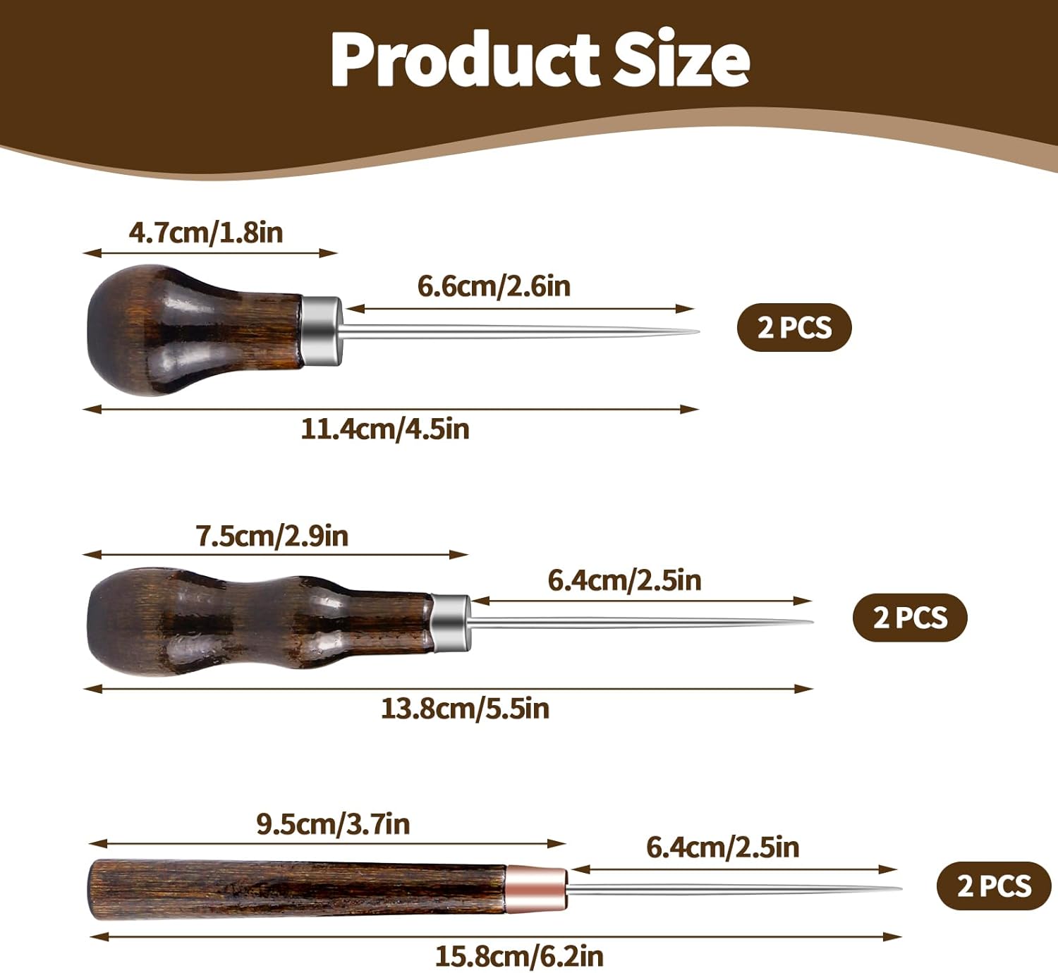 6 PCS Awl Tool Set, Leather Punch Stitching Marking Awl Tool, Gourd Shape Handle Punch Tool for Leather Sewing, Marking, Crafts Wood, Shoe Repair - Image 2