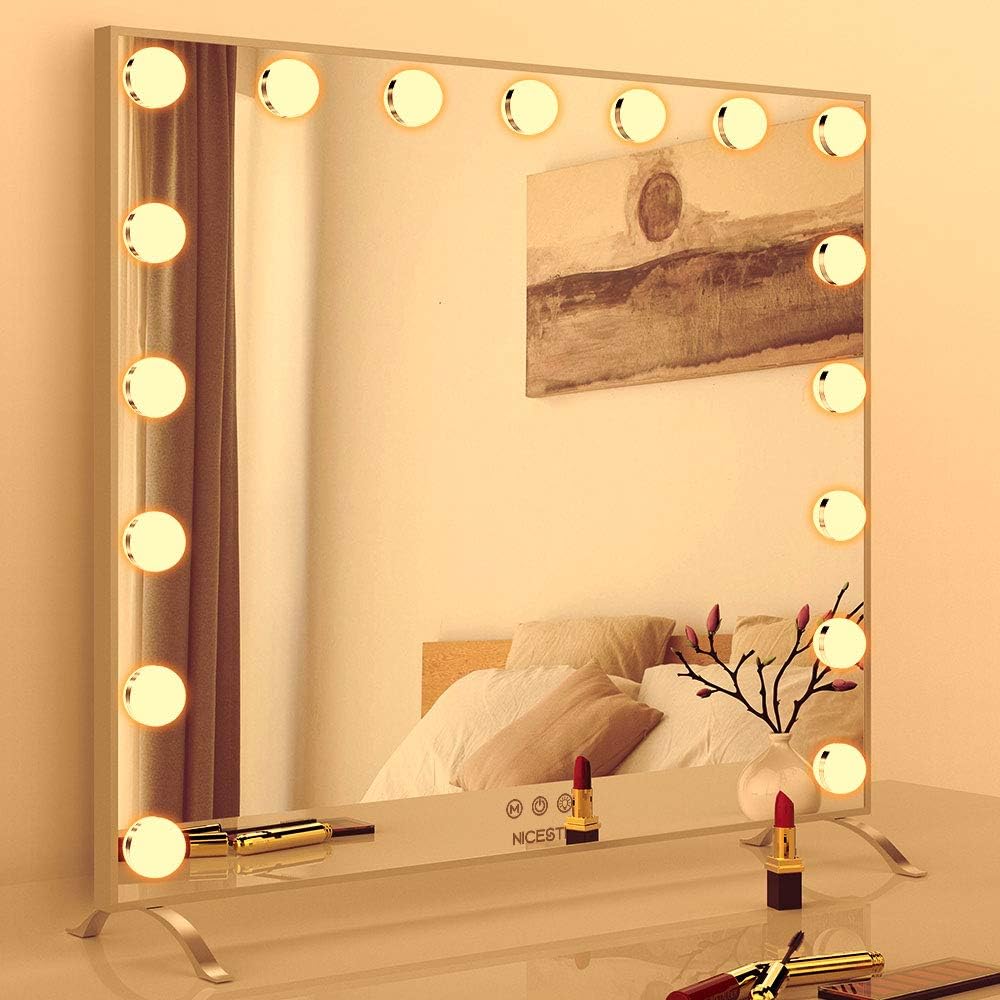 Get Cheap Price NICESTi Large Vanity Mirror with Lights (24x21 inch) Hollywood Lighted Makeup Mirror with 17 Dimmable LED Bulbs for Dresser and Bedroom, Tabletop or Wall Mounted, Smart Touch Control