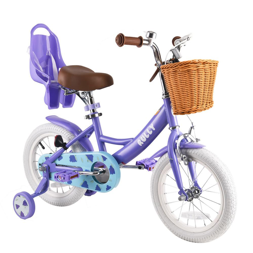 RULLY Fruit Kids Bike 12 14 16 Inch Bicycle for Girls Ages 2-7 Years, Training Wheels Included, Girl Bikes with Basket & Doll Seat | 12, 14, 16, Inch, Bicycle, Training Wheels Included, Girl Bikes, with Basket, & Doll Seat