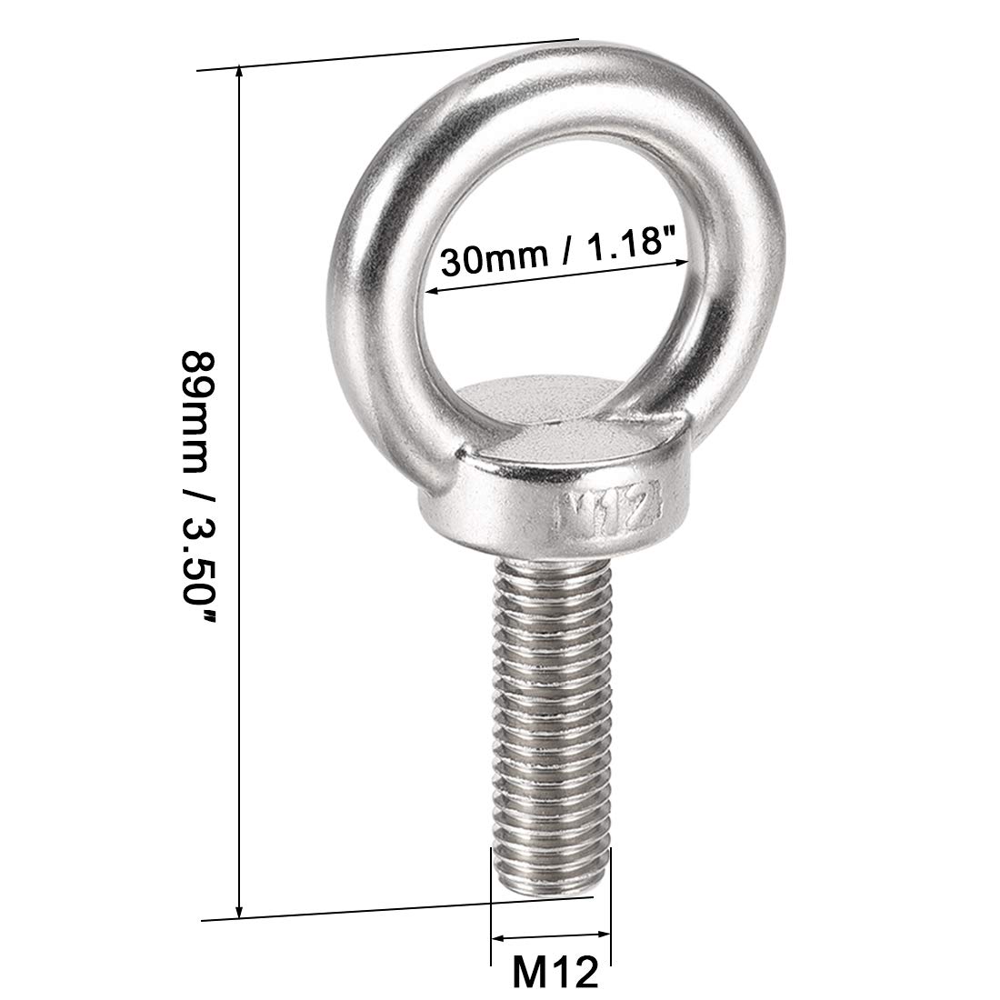 sourcing map 2Stk.Ringschraube M12 x 40mm Außengewinde 304 Edelstahl zum Aufhängen