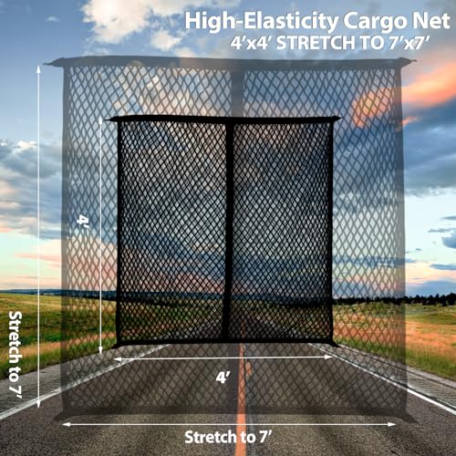 Cargo Net for Pickup Truck Bed, Trucks Cargo Net Mesh Organizer, 4'x4' Stretch to 7'x7' Highly Elastic Truck Bed Net for Camping, Trip Luggage, Compatible with Trailer, Ford, Chevrolet, Dodge by Isvo - Image 3
