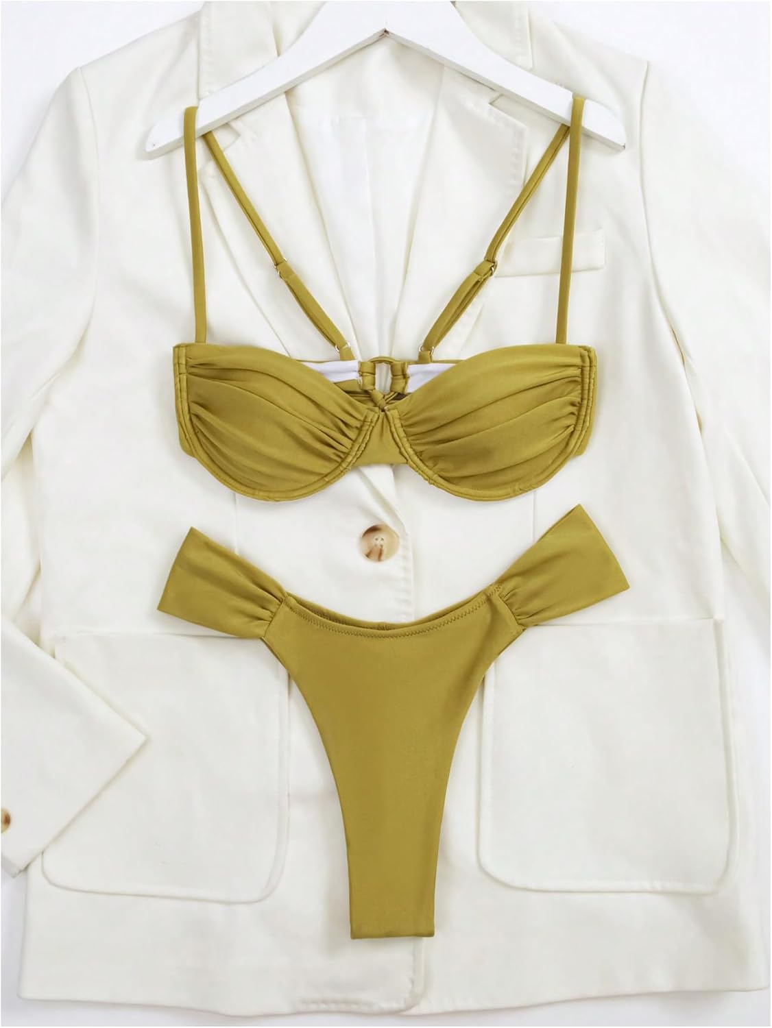 SweatyRocks Women's Two Piece Swimsuit Ruched High Cut Mid Rise Bikini Sets Swimwear - Image 5