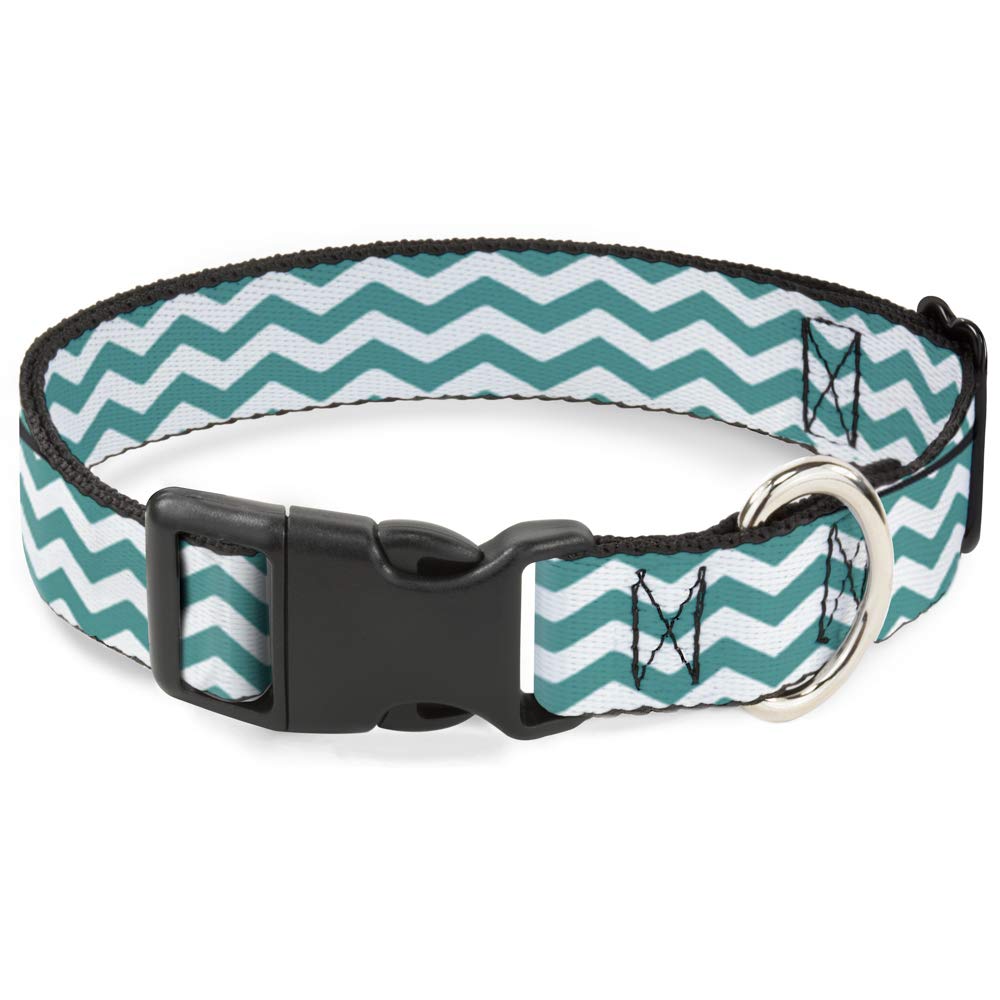Collier à rayures blanc et bleu sarcelle avec boucle clip plastique solide