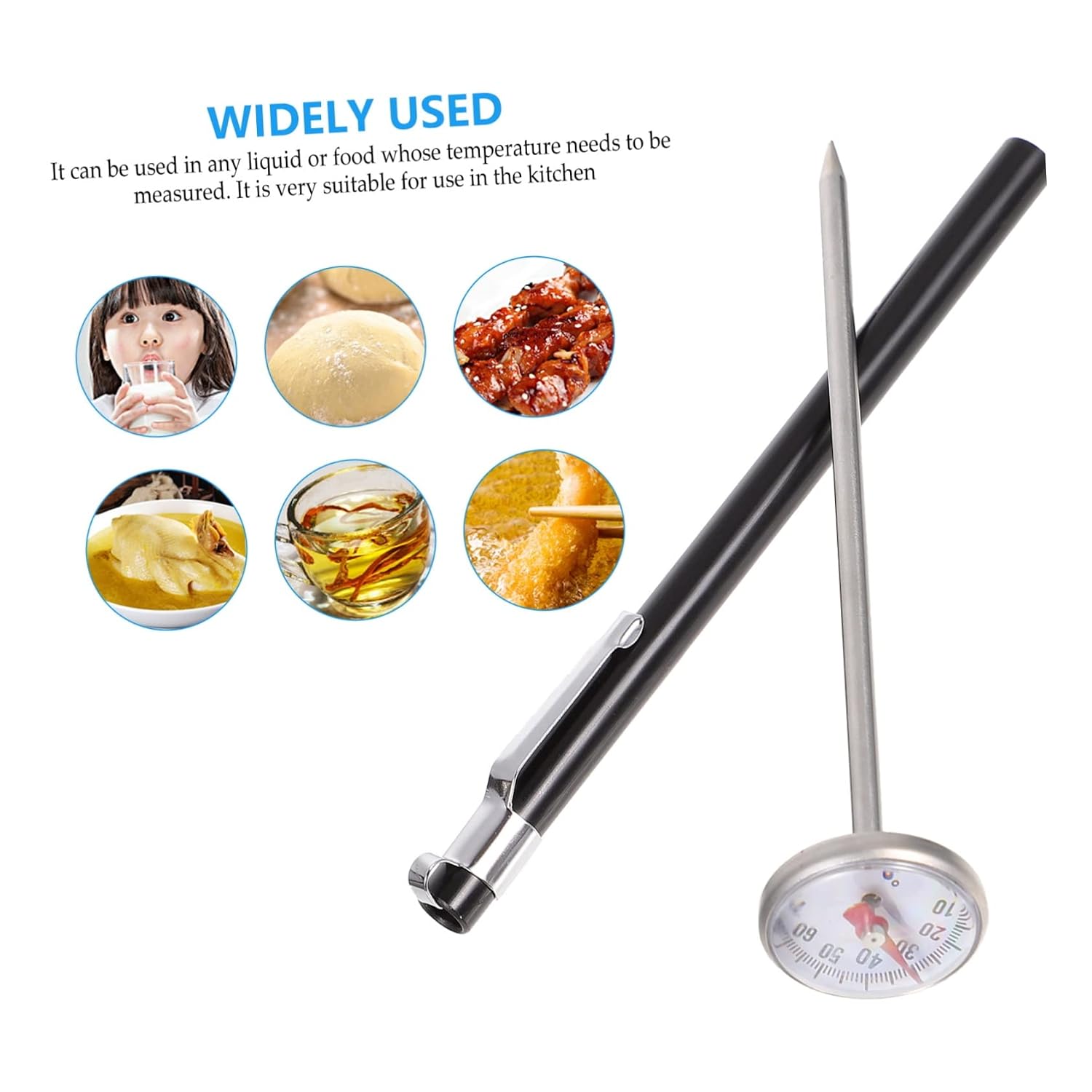 Food Thermometer Instant Read Stainless Steel Probe for Meat, Coffee