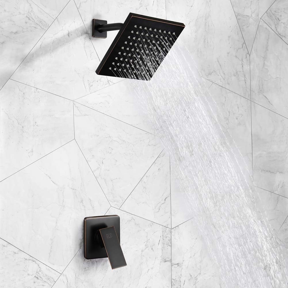Nеw Prоduсt Oil Rubbed Bronze Shower Faucet Set, Bathroom Rainfall Shower System with 8‘’ Stainless Steel Metal Shower Head, Single Function Shower Trim Kit with Rough-in Valve