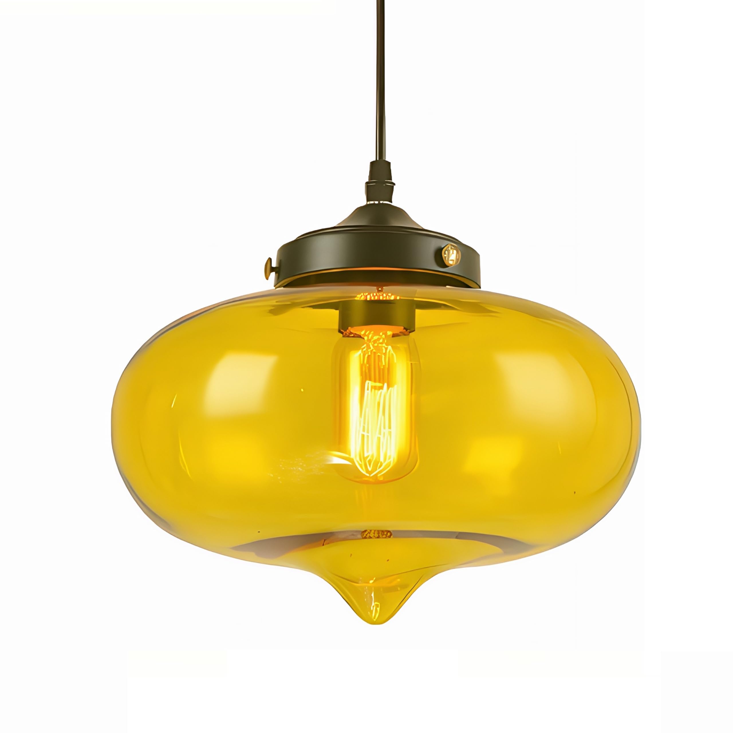 27cm Lampada A Sospensione In Vetro Moderna Con Portalampada In Metallo Nero, Lampadario Da Soffitto Industriale Vintage E27, Per Isola Cucina Sala Da Pranzo Camera Da Letto Bar (Giallo)