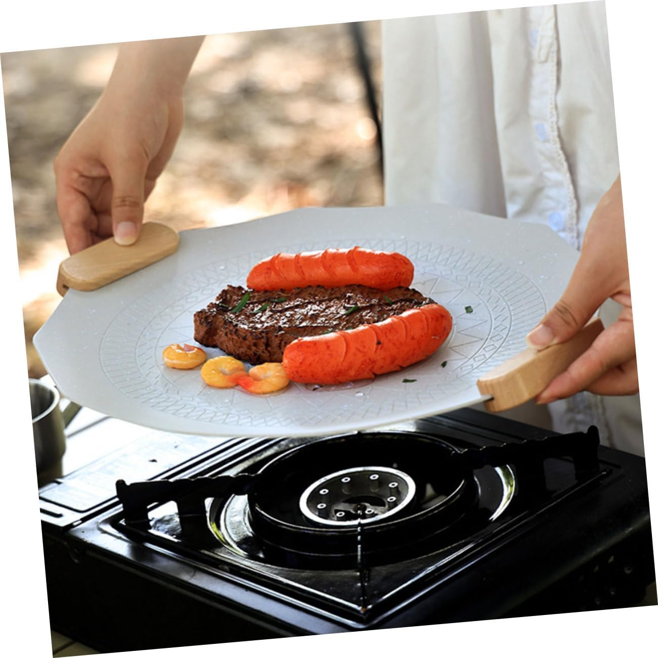 Outdoor Camping Grill Pan Portable Barbecue Tool Sturdy Handles for Safe Cooking
