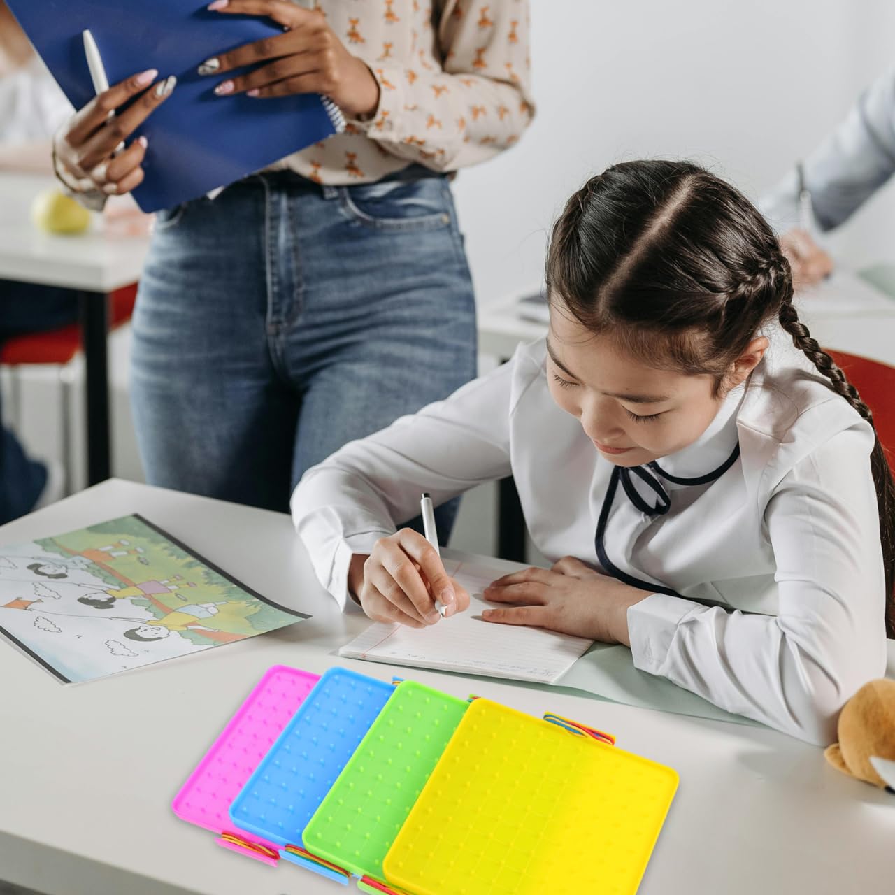 Gatuida 4juegos Geoplano De Doble Cara para Matemáticas Rompecabezas De Formas con Bandas Elásticas Juguete Educativo para Actividades De Aprendizaje Divertidas Primaria
