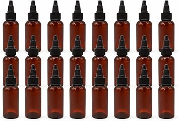 مزارع طبيعية 2 أوقية بلاستيك كهرمان بوسطن BPA مجاني - زجاجات بوسطن - 24 عبوة حاويات قابلة لإعادة التعبئة فارغة - زيوت أساسية - شعر - تويست أسود مفتوح / غطاء مغلق - صنع في الولايات المتحدة الأمريكية