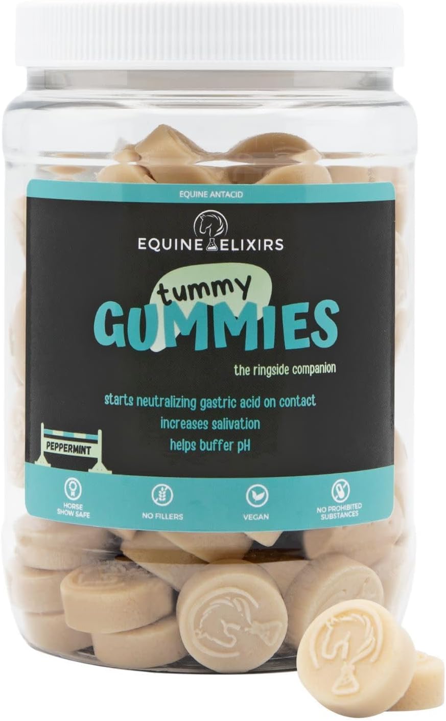 Equine Elixirs Tummy Gummies Antacid Supplement for Horses, Peppermint Flavor Chewable Gummies for Digestive Balance, 110 Count