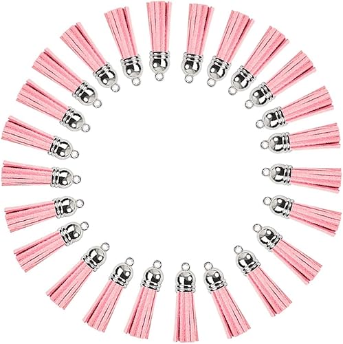 Llavero con borlas de cuero con tapas blancas plateadas, dije de borla para hacer joyas, llavero, pulseras, anillos, manualidades, 30 unidades (1-12