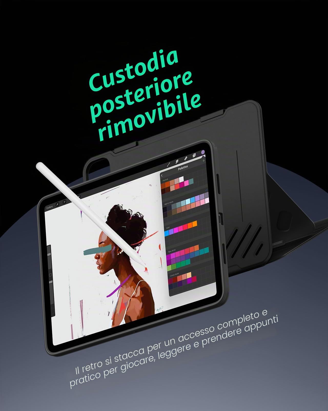 ESR Cover per iPad Pro 11" (2022/2021/2020/2018, 4a/3a/2a/1a Gen), Nero | Custodia Magnetica Rimovibile, Supporto Verticale Regolabile con Visualizzazione Rialzata, 9 Angoli in Piedi, Serie Shift
