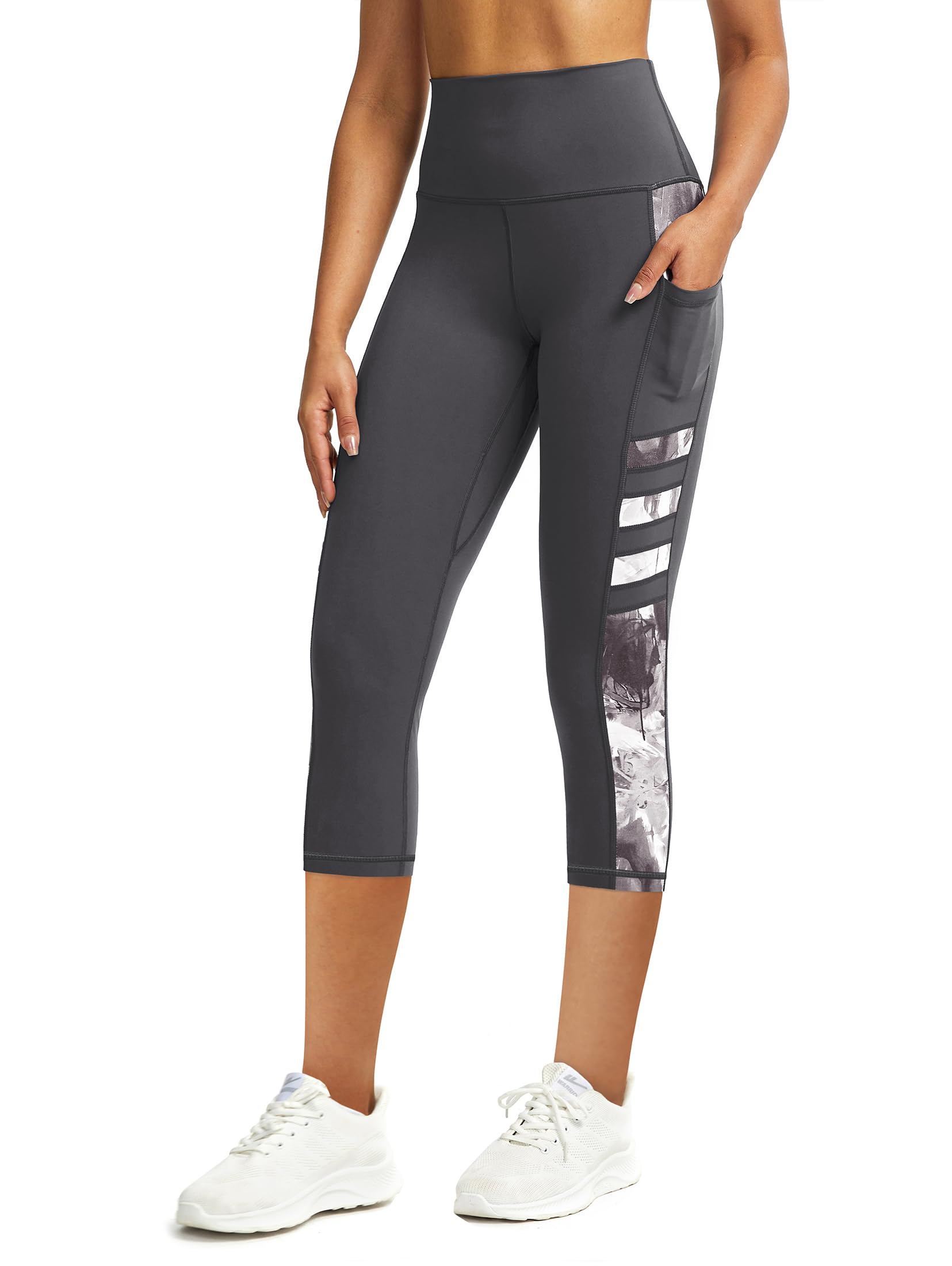 Legging de sport pour femme avec poches, opaque, taille haute, pantalon de fitness 3/4, pantalon de course, legging de gym