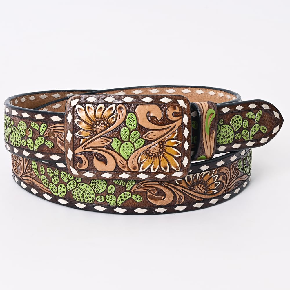American Darling Beautifully Hand Tooled Brown Genuine American Leather Belt Men and Women Western Belt with Removable Buckle