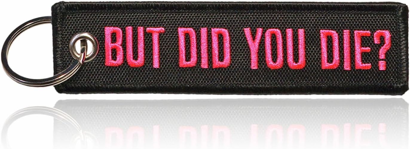 Amazon.com: threadNOVA Embroidered Key Tag with Pink Text, Black Fabric ...